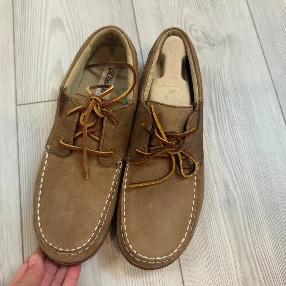 NEW OluKai Mano Mens 9.5 Boat Shoes Ray Toffee Leather Loafers